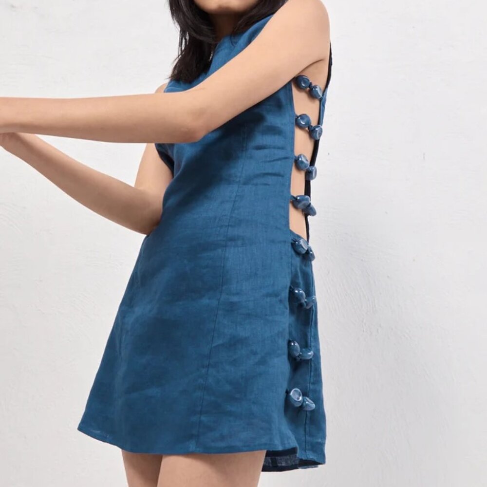 VRG Girl Tia Linen Mini Dress Navy Size 8 (AUS)